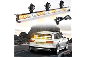 ROUTEKING 35.5 inch Barre Lumineuse Stroboscopique - 32 LED Gyrophare LED Stroboscopique Lamp, Haute intensité d'Urgent Avertissement Barre Led pour Camion Véhicule Tracteur Car Bus (Ambre/Blanc)