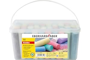 ‎EBERHARD FABER Eberhard Faber 526550 - Straßenkreide 50er Eimer, 8 leuchtenden Farben Straßenmalkreide, Basicfarben
