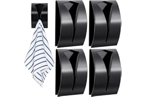 OUOOBEA 4 Pcs Kitchen Towel Holder Grabber Self Adhesive, Stainless Steel Kitchen Dish Towel Hook,Wall Mount Non-Drilling Hand Towel Hanger Towel Holders for Bathroom Kitchen Cabinet (Black)