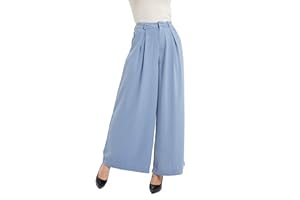 Tronjori Mujeres Pantalones Cintura Alta Casual Pierna Ancha Plisados Delanteros Pantalones con Bolsillos Laterales para Ocio Trabajo Oficina