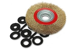 TopHomer Brosse circulaire à fils d'acier 125 mm 1PC - 10 adaptateurs 13/ 16/ 22/ 25 mm | Pour nettoyage métal, meuleuse, touret à meuler, or