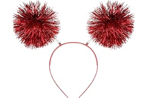 WLLHYF Foil Strips Pom Pom Headband Tinsel Fashion Headband Fluffy Ball Hair Loop Cosplay Hair Accessories for Women Girls Christmas Party Birthday