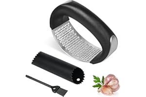 ROJINKADE Garlic Press Rocker 304 Stainless Steel Garlic Crusher Press with Silicone Garlic Peeler & Cleaning Brush, Easy to Use & Clean Garlic Rocker Press Ginger Crusher Garlic Mincer for Kitchen