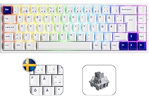 Akko 3068B Plus Tastiera Meccanica RGB, Layout ISO-Nordic QWERTY Mini Tastiera da gioco Compatta al 60%, 3 Modes/Hot Swap/tasti PBT/profilo Cherry, interruttore lineare CS Silver (blu su bianco)