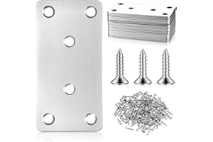 MCBLAST 20 Pcs Plaques d'assemblage Perforée Plates, Plaques Perforées en Métal, Connecteur Plaque Acier Inox, Connecteur Plat Inox, Connecteurs Plats pour Réparation Fixation de Meubles en Bois, 80 x 40 mm