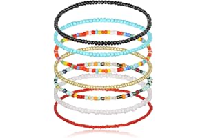 jklitio Boho Anklets, 7Pcs Africa Handmade Bead Ankle Bracelet, Elastic Beaded Ankle Bracelets Beach Foot Jewelry for Women Girls