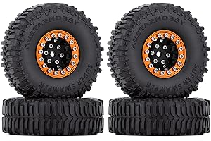 INJORA 1.0 RC Pneumatici Cerchioni e Fango Wheel Set per 1/24 RC Crawler Auto Axial SCX24 AXI90081 AXI00001 Upgrade Parts,Oro & Nero(W1049-T2430)