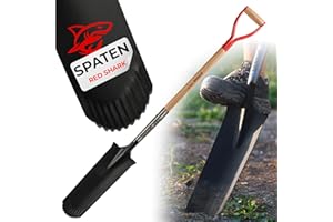 STREND PRO Spaten | Premium RedShark Gärtnerspaten | Drainagespaten mit Holzstiel | D Spatenstiel | Schmal Spaten für Garten mit stabiler Stahlkopf |für Harte, steinige Böden|Wurzelspaten Gartengeräte