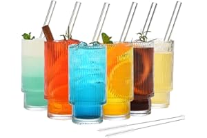 ALINK Lot de 6 verres à cocktail - Verres à bière - Verres à eau - Verres à long drink - Verres à café glacé avec paille - Verre en forme de boîte pour la famille, le camping, les fêtes, le bar (310