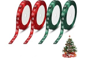 Dereine Cinta Navidad,4 Cintas de Regalo para Envolver Regalos Caja con cinta de copos de Patrón Nieve/Decoración del árbol de Navidad/Regalo de Cumpleaños (A)