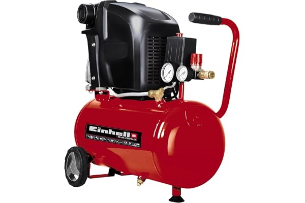 Einhell Compresseur TE-AC 230/24 (Puissance moteur 1500W, Capacité de la cuve : 24 L, Cuve garantie 10 ans contre la corrosion, Niveau d'huile visible) + Kit 13 accessoires