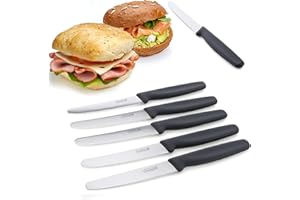 Coolinato - Set di 6 coltelli da tavola extra affilati in acciaio inox, coltello da colazione con manico ergonomico, qualità premium, lunghezza lama 11 cm, manico grigio