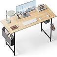 STAR WORK Engineered Wood Modern Simple Powder Coated Computer Study Writing Table Desk with 2 Hooks, Storage Bag Writing Desk Folding Desk for Small Spaces (Beige, (30"(H) X40(W) X19(D) in))