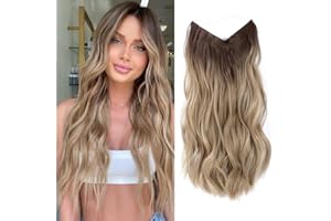 Ms Taj Invisible Secret Wire Extensions 40cm,mit Einstellbarer Größe Ombre Blonde Haarverlängerung Lange Synthetik mit Clips ein Stück lockiges Haarteile für Frauen