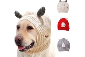 ZHUIDREAM Ruhige Ohren für Hunde, Hundepflege-Ohrenschützer,Strickmütze Haustier Weihnachten warme Mützen, HundeohrschüTzer LäRmschutz,Haustier Hals Ohrenwärmer Kapuze (Beige)