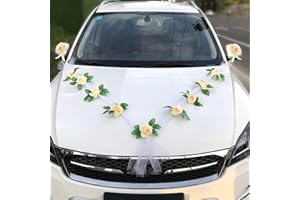 Decoration Voiture Mariage Tulle, Ruban Voiture Mariage, Noeud Voiture Mariage, Kit Decoration Voiture Mariage, Bijoux Mariée Ratan Roses Décoration Voiture Mariage Guirlande Décorative Deco Voiture