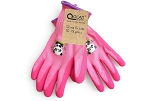 QEARSAFETY 1Pair Junior/Preteen 10-13 Years Girl Pink Garden Work Gloves, DIY, Outdoor, Knitted Liner,Latex Rubber Palm Coated, Water/Dirty Resistance (10-13 years pink)