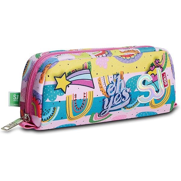 Astuccio Scuola SJ 3 Scomparti Con Zip – Completo Di Matite E Pennarelli, Rosa, Per Bambina