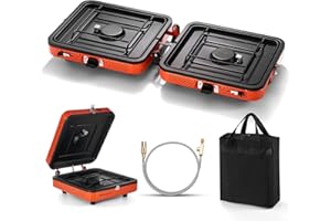 Odoland Portable 2 Burner Camping Stove, 4400w Camp Stove Lightweight Gas Stove for Camping Cooking Outdoor Backpacking and Picnic