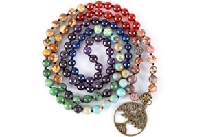 Farfume 7 Chakra 108 Mala Beads Bracelet Real Healing Gemstone Yoga Meditation Hand Knotted Mala Prayer Bead Necklace …