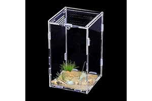 QOCO Reptile Feeding Box Terrarium Breeding Box Transparent Insect Habitat Terrarium Case for Spiderlings,Insect,Snail,Gecko,Bearded Dragon,Stick Insect,Praying Mantis And Other Reptiles 15cmx15cmx25cm