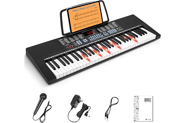 Vangoa Clavier de Piano 61 Lumineuses Mini touches Clavier électronique Piano avec microphone, 3 modes d'enseignement, 350 sons, 350 rythmes, 30 démos, Noir Visiter la boutique Vangoa