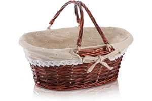 Dicunoy Weiden Picknickkorb mit Griff, Geschenkkorb, Osterkorb mit Innenfutter, Korb für Obst, Süßigkeiten, Wein, Eiersammlungen, Hochzeit, etwa 32 x 25 x 13 cm