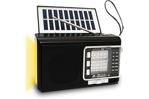 BLIMYSWE Transistor Radio Portatil con Panel Solar y Batería de 1200mAh, Receptor AM/FM/SW1-6 con Altavoz de 8W/TWS/USB/TF y Linterna. Radio Solar Pequeña Ideal para Camping, Emergencias y Uso al Aire Libre