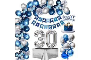 WEEYIN 30 Años Decoracion Cumpleaños Hombre,30 Decoraciones Fiesta Azul Plata Globos Cumpleaños 30er.con Pancarta Feliz para Hombres y Mujeres Adultos Dfiesta de Cumpleaño 30 Años Decoracione