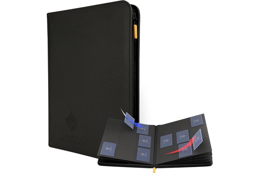 Card Guardian 9 Pocket Card Binder with Zipper – Holds 360 Cards, Side Loading Trading Card Binder for TCG & Football, Premium Card Collection (Black)