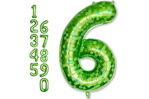 FROOVA Gaint Green Pixel Number 6 Balloon, Dark Kelly Green Self Inflating 6 Balloons Number, 40 Inch Pixel Foil Six Balloon for Boys Kids 6th Birthday Party Video Game Forest Golf Patrick's Day Decorations