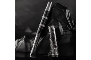 HONG DIAN Hongdian D5 Qin Dynasty Pluma estilográfica negra y plateada, pluma de relleno de pistón de punta fina con juego de bolígrafo