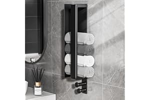 Handtuchhalter Ohne Bohren, HAPPHOOH Handtuchhalter Schwarz, Gästehandtuchhalter, Edelstahl Handtuchstange, Zwei-Wege-Aufbewahrungsdesign Handtuchhalter für Badezimmer und Küche 43CM