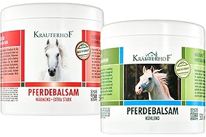 ‎KRÄUTERHOF Kräuterhof Pferdebalsam Set Kühlend und Wärmend (2 x 500 ml) – Mit Menthol und Kampfer gegen Muskel- und Gelenkschmerzen, Durchblutungsfördernd und Entspannend, Lindert Verspannungen, Vegan