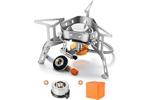 ‎ODOLAND Odoland Campingkocher 3500W Gaskocher mit Piezozündung, Winddicht Gas Campingkocher für alle Schraubkartusche Gasbrenner, mit Adapter Faltbar Camping Kocher