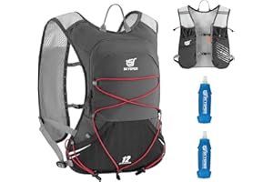 SKYSPER Gilet Hydratation Running 12L, Sac Trail avec 2 Bouteilles Souples 500ml Sac Hydratation Running pour Course à Pied Marathon Trail Randonnée