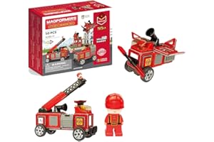Magformers Fire Engine And Rescue Vehicle Set. Firefighters Magnetic Building Blocks Toy. Makes Over 50 Different Emergency Vehicles And Buildings. STEM Magnetic Tiles Toy For Children Aged Over 3.