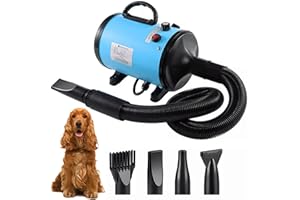 MEMOWS Dog Hair Dryer, 2800W Dog Blaster Dryer, Pet Grooming Hair Dryer, Stepless Speed Pet Dryer Blower with 4 Different Nozzles and Extendable Hose, Low Noise Professional Pet Hair Dryer for Dogs (Blue)
