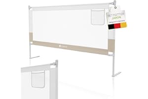 ‎JUSKYS Juskys Baby Bettgitter Jaron 180 cm - höhenverstellbar, kombinierbar & klappbar - Bett Rausfallschutz für Kinder - Bettumrandung Kinderbett - Beige