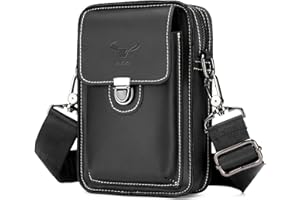 BAIGIO Marsupio Vera Pelle Uomo Retro Borsa da Cintura Piccola Moda Borsa Borsello Portafogli Portamonete per Smartphone 6 Pollici iPhone X/8/8 Plus/7/6/6s Samsung Galaxy