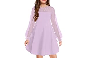 Arshiner Robe pour Fille Robe à Manches Longues Robe d'automne en Maille Une Ligne Robes de soirée décontractées avec Poches Robes pour Enfants de 6 à 13 Ans