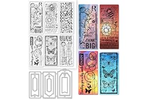 ‎GLOBLELAND GLOBLELAND 2 Pcs Retro Flowers Silicone Stamp and Label Cutting Dies Set, Vintage Butterfly, Tree of Life, Clear Stamps, Flower Bee Text, DIY Scrapbooking