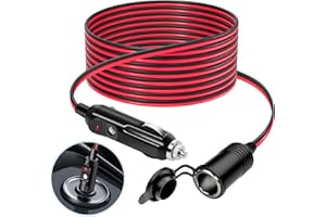 JTENG 4M Rallonge Allume Cigare, 12 V/24 V Chargeur de Voiture Allume Cigare Prise, Adaptateur étanche à la poussière 16 AWG avec Fusible 15A pour Moto, Bateau, Voiture, Camion (4M)