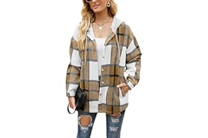 HVEPUO Damska kurtka koszulowa w kratkę, z długim rękawem, koszula, płaszcz, flanelowa kurtka