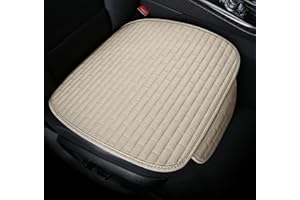 SMIUPIN Coprisedile auto universale in tessuto di lino, protettore del sedile dell'auto, cuscino antiscivolo per auto, camion, furgoni. (cuscino di seduta-anteriore, beige)
