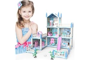 AnJeey Maison de Poupée Château Simulation Jouet avec Meubles et Scénarios Familiaux Multiples, Jouet de Jeu de Rôle pour Cadeaux Enfants Dès 6 Ans