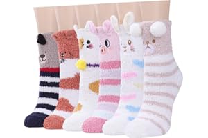 JaosWish Fluffy Socks for Women and Girls, Animal Bed Socks Warm Cosy Thermal Fuzzy Slipper Socks for Winter