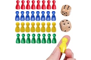 YREYBN 48 Pcs Wooden Pawns Board Game Pieces, Pawns with 2 Dice Tabletop Markers Chess Pieces for Board Games, Dice Ideal for Tabletop Markers Chess Pieces Flight Chess and Other Gaming Accessories
