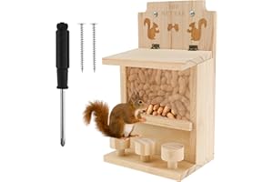 DANDELIONSKY Wooden Squirrel Feeder Large Squirrel House for Outside Garden Tree, Cute Funny Squirrel Nuts Bar Stools, Assembly Required Chipmunk Feeding Station for Holding Corn Peanuts