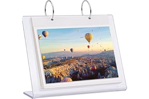 FRANKMATE 4x6 Desktop Acrylic Photo Album Clear Flip Frame Scrapbook Album Clear Slant Back Acrylic Sign Holder, Frames Desktop Display Holder, Photo Clip 34 Shows Photography